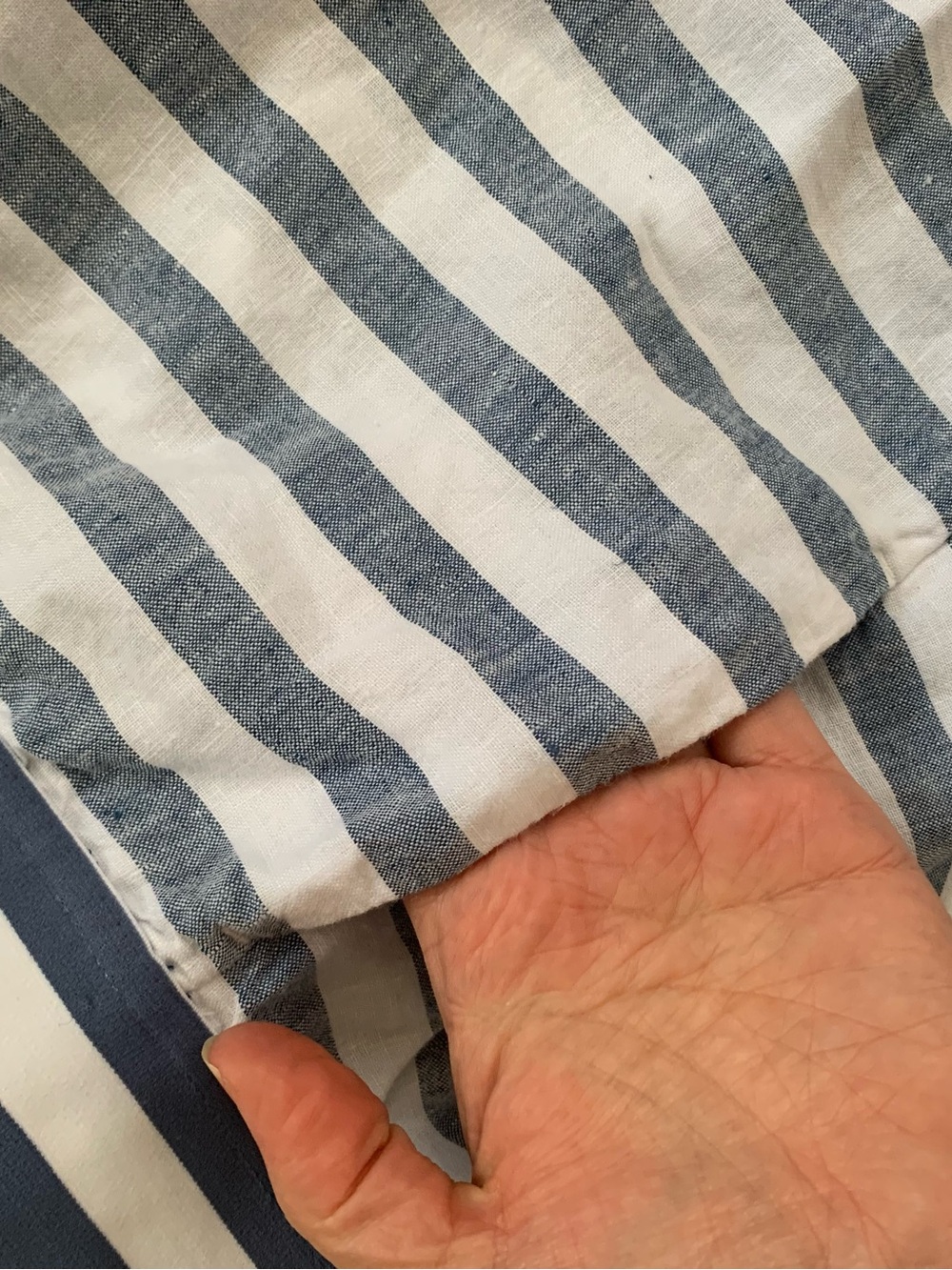 100% Linen Striped Blue & White Long Skirt with Button Front - Picture 6 of 8